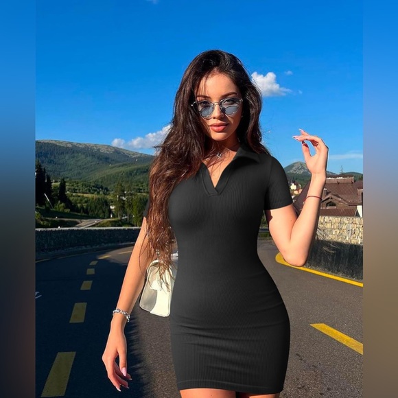 Black Ribbed Mini Dress - Picture 4 of 10